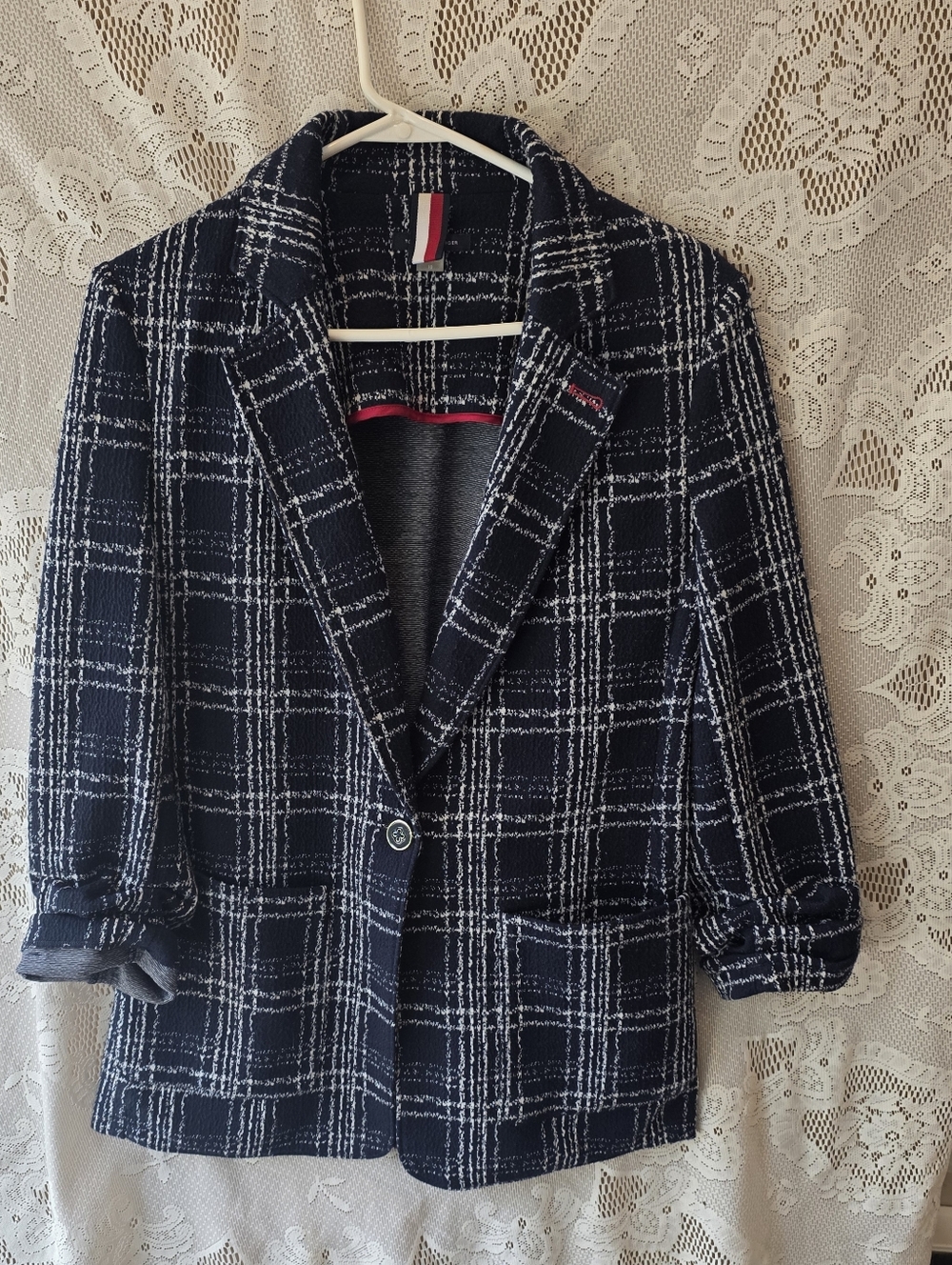 Tommy Hilfiger Navy and White Windowpane Blazer